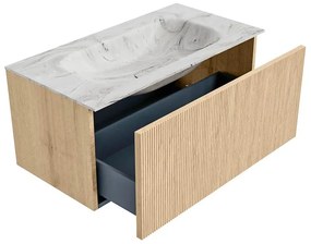 Mondiaz Kurve-dlux 90cm badmeubel oak met 1 lade en wastafel big small midden 1 kraangat glace