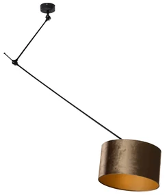 Hanglamp zwart met velours kap brons 35cm - Blitz Klassiek / Antiek, Modern E27 rond Binnenverlichting Lamp