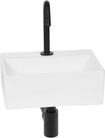 Saqu Basin fonteinset met mat zwarte kraan glanzend wit keramiek