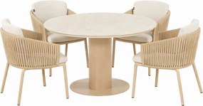 Tuinset Ronde Tuintafel 4 personen 120 cm Rope Taupe  Hartman Sevilla/Girona