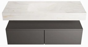 Mondiaz Alan DLux badmeubel 120cm dark grey 2 lades met wastafel ostra midden zonder kraangat