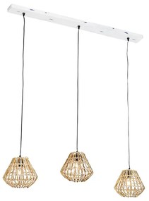 Eettafel / Eetkamer Hanglamp bamboe met wit langwerpig 3-lichts - Canna Diamond Landelijk E27 Binnenverlichting Lamp