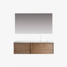 Solea Houten Badkamermeubelset Met Geïntegreerde Wastafel Natuurlijk Hout & Rectangular Led And Antifog (140x75 Cm) Riben & Wit ↑20 - Sklum