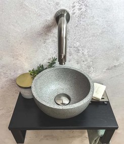 Saniclear Lovi fonteinset met grijze waskom en RVS kraan voor in het toilet