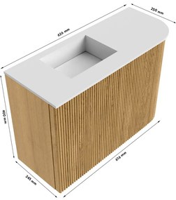 Mondiaz Joya DLux 60cm toiletmeubel ronding rechts oak met wastafel faye links zonder kraangat meli