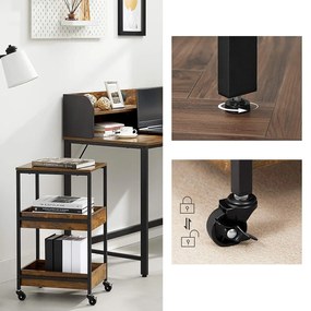 Nancy's Hibbing Kantoorset - Bureau - Rolwagen Met 3 Lagen - Monitorstandaard - Kabelmanagement - Staal - Bruin - Zwart - Industrieel