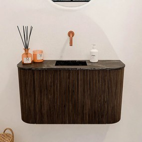 Mondiaz Joya DLux 75cm toiletmeubel ronding links/rechts walnut met wastafel faye midden zonder kraangat lava