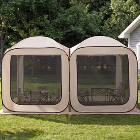 VEVOR Campingtent, 365,76 x 182,88 cm, 2-in-1 pop-up tent, draagbare partytent met draagtas, gaaswanden en grondpinnen, voor tuin, terras en buitenactiviteiten, beige