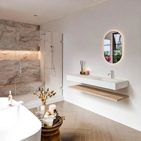 Zaro Alan badmeubel 140cm met planchet washed oak en vrijhangende wastafel cloud rechts 1 kraangat talc