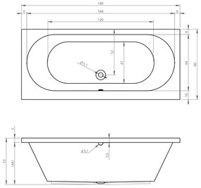 Riho Carolina bubbelbad 180x80cm wit glans met touchbediening, 6 + 4 + 2 hydrojets en 11 aerojets