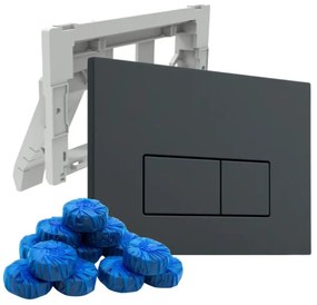 QeramiQ Push Bedieningsplaat met toiletblokjeshouder - voor Geberit UP320 inbouwreservoir - dualflush - rechthoekige knoppen - kunststof - inclusief 12 toiletblokjes - mat antraciet SW1102377/SW1233495/SW1211203