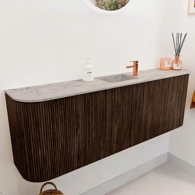 Mondiaz Joya DLux 125cm toiletmeubel ronding links/rechts walnut met wastafel faye midden 1 kraangat glace