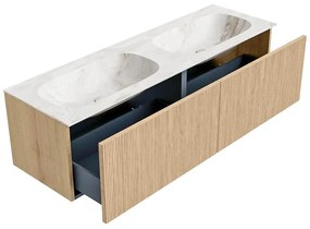 Mondiaz Kurve-dlux 150cm badmeubel oak met 2 lades en wastafel stor small dubbel zonder kraangat frappe