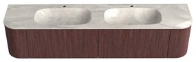 Mondiaz Kurve-dlux 200cm badmeubel ronding links/rechts ruby met 2 lades en deuren en wastafel stor small dubbel 2 kraangaten ostra