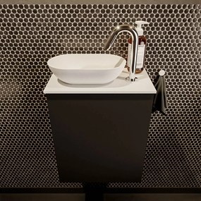 Mondiaz Fowy toiletmeubel 40cm urban met witte waskom links en kraangat