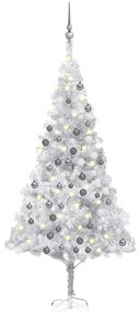 vidaXL Kunstkerstboom met LED's en kerstballen 180 cm PET zilverkleur