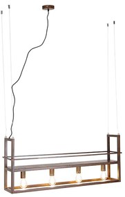 Industriële hanglamp roestbruin met rek 4-lichts - Cage Rack