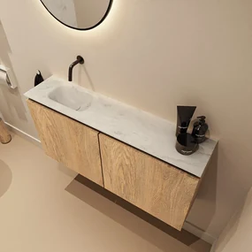 Mondiaz Ture DLux toiletmeubel 100cm washed oak met wastafel opalo links zonder kraangat