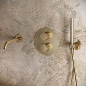 Saniclear Brass Curved rond inbouw thermostaat met inbouwdeel geborsteld messing - mat goud