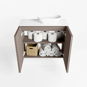 Mondiaz Fowy toiletmeubel 60cm smoke met witte waskom rechts zonder kraangat