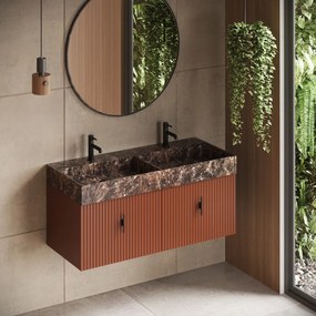 Muebles Zahora badmeubel ribbelfront 120cm terracotta met Dark Emperador wastafel met kraangaten