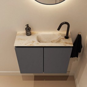 Mondiaz Ture DLux toiletmeubel 60cm dark grey met wastafel frappe rechts met kraangat