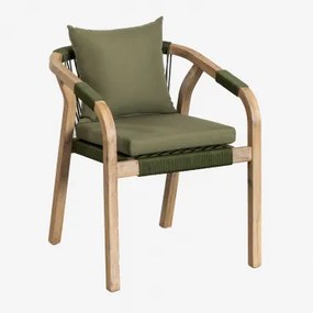 Set Van 4 Eetkamerstoelen Met Armleuningen Van Acaciahout Dubai Rustiek Acaciabruin & Stof Leger Groen - Sklum