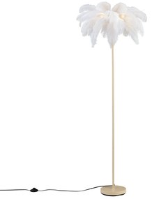 Art Deco vloerlamp beige met witte veren - Peahen