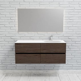 Zaro Sevilla Solid Surface badmeubel 120cm donker eiken 1 kraangat spoelbak rechts met 4 lades