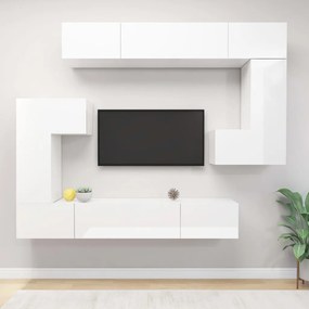 vidaXL 8-delige Tv-meubelset bewerkt hout hoogglans wit