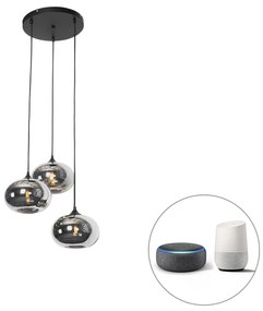 Smart hanglamp met dimmer zwart met smoke glas incl. 3 Wifi P45 - Busa Art Deco E27 rond Binnenverlichting Lamp