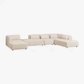 5-delige Modulaire Linker Chaise Longue Bank Met Dubbele Divan Fogler Teddystof Crème Beige - Sklum