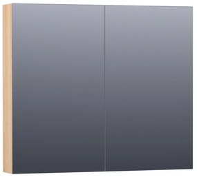 Saniclass Plain Spiegelkast - 80x70x15cm - 2 links/rechtsdraaiende spiegeldeuren - hout - Smoked oak SK-PL80SO