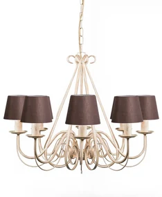 Eettafel / Eetkamer Kroonluchter beige 60 cm met bruine klemkappen - Giuseppe Klassiek / Antiek, Landelijk / Rustiek E14 rond Binnenverlichting Lamp