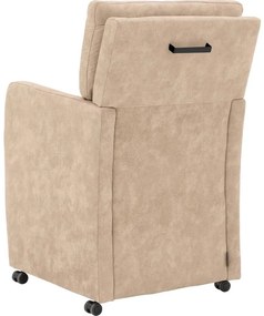Goossens Eetkamerstoel Leen beige microvezel met armleuning en met wielen, stijlvol landelijk