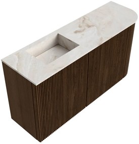 Mondiaz Joya DLux 80cm toiletmeubel ronding rechts walnut met wastafel faye links 1 kraangat frappe