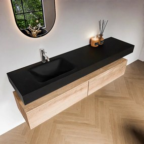 Zaro Alan badmeubel 180cm washed oak 2 lades met vrijhangende wastafel cloud links 1 kraangat urban