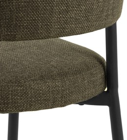 IRIS Olijfgroen (stof Basel 77) - GESTOFFEERDE STOEL MET GEVLOCHTEN RUGLEUNING VOOR WOONKAMER/EETKAMER LOFT