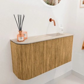 Mondiaz Joya DLux 80cm toiletmeubel ronding links oak met wastafel faye rechts zonder kraangat frappe