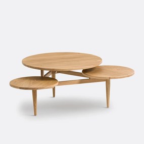 Salontafel met 3 bladen van eikenhout en fineer, Ruben