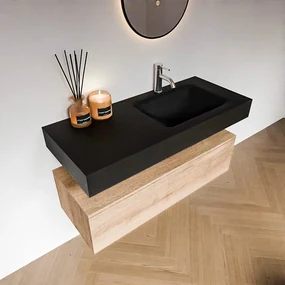 Zaro Alan badmeubel 110cm washed oak 1 lade met vrijhangende wastafel cloud rechts 1 kraangat urban