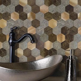 Zelfklevend Mozaïek Hexagon Koper - 29.5 cm x 29.5 cm x 0.4 cm | 0.5 kg | Paneli zelfklevende steenstrips