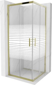 Mexen Rio vierkante douchecabine 80 x 80 cm, witte strepen, goud - 860-080-080-50-20