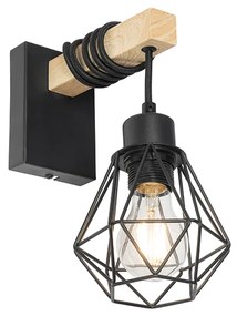 Landelijke wandlamp zwart met hout - Chon Landelijk E27 Binnenverlichting Lamp