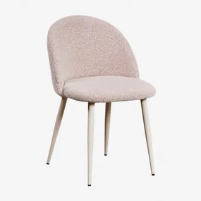 Kana Gestoffeerde Eetkamerstoel En Staal Beige – Crème & Bouclé Roze & Bouclé - Sklum