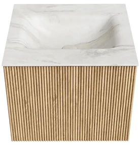 Mondiaz Kurve-dlux 50cm badmeubel oak met 1 lade en wastafel grunne midden 1 kraangat ostra