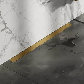 Brauer Douchegoot - 90x7.5cm - muurflens - tegelinlegrooster omkeerbaar - RVS - geborsteld goud DR-MRFW90GG