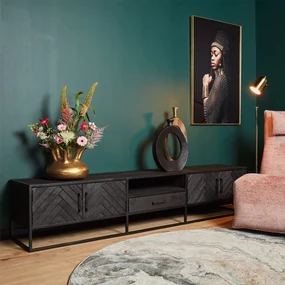 Starfurn New York Groot Tv-meubel Zwart Visgraat 240 Cm - 240x45x50cm.