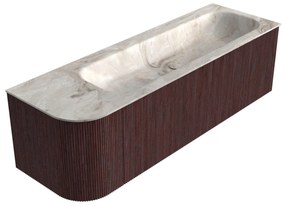 Mondiaz Kurve-dlux 145cm badmeubel ronding links ruby met 1 lade en deur en wastafel big large rechts zonder kraangat frappe