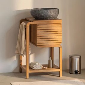 Bradley Teakhouten Badkamermeubelset Onregelmatige In Zwart Cement ↔︎40 Cm Fedro & Spiegelloze & Zonder Kraan & ↔︎ 50 Cm - Sklum